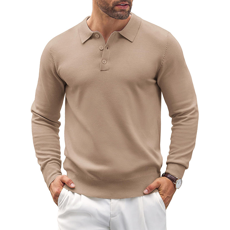 Loookus - Mens Knit Casual Long Sleeve Classic Polo Shirts