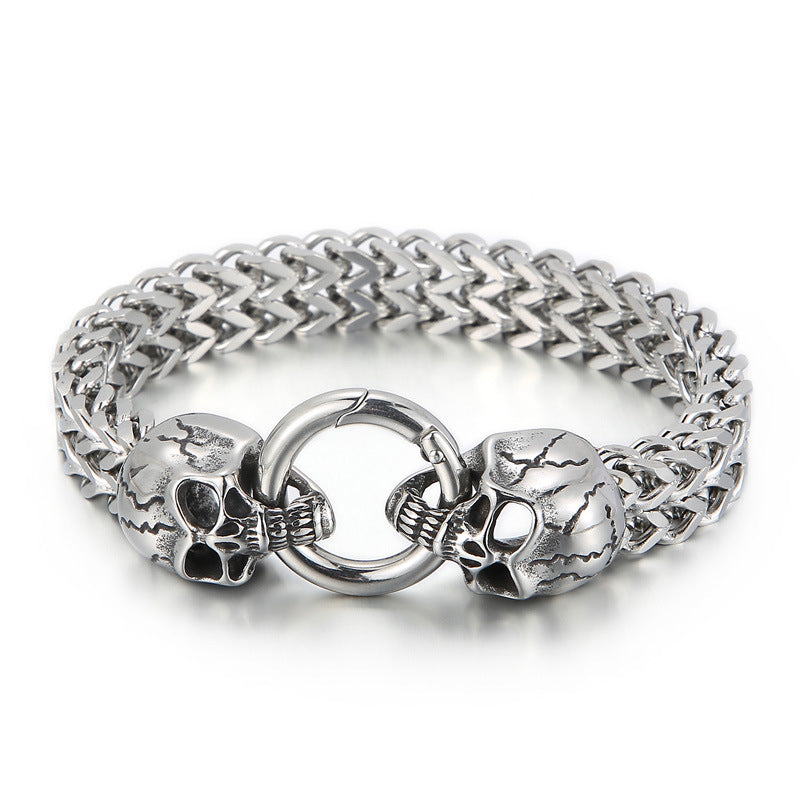 Loookus - 925 Silver Punk Skull Head Bracelet