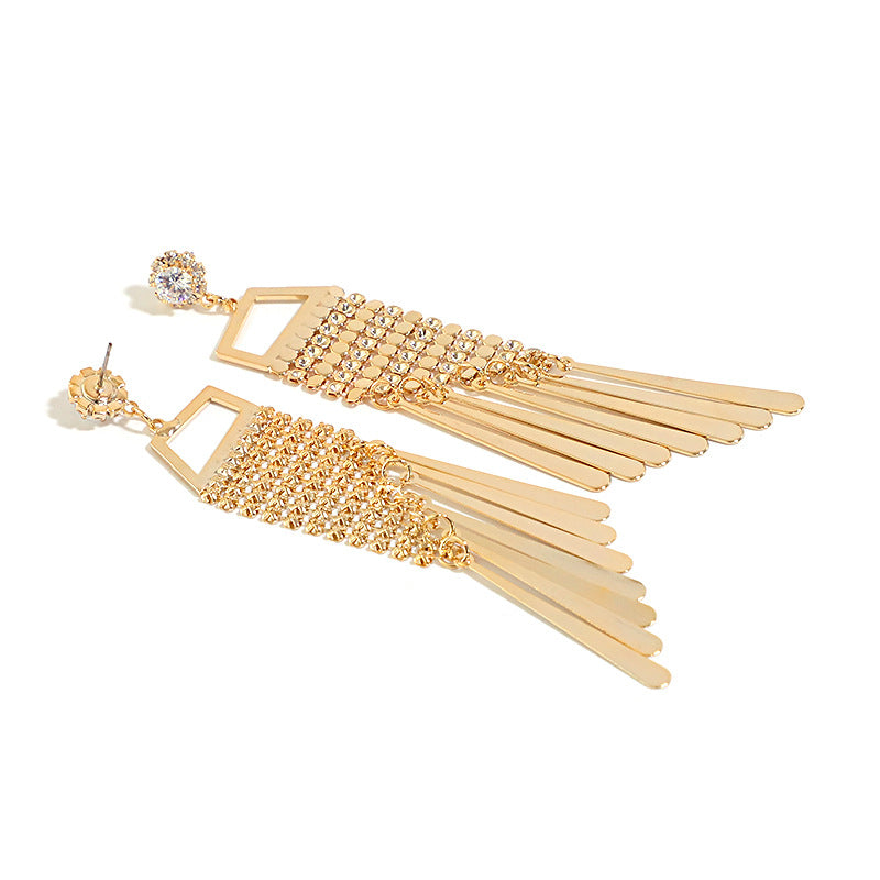 Loookus - Gold Super Fairy Earrings With Tassels And Diamonds