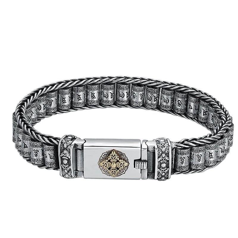 Loookus - 925 Silver Buddha Mantra Scripture Bracelet