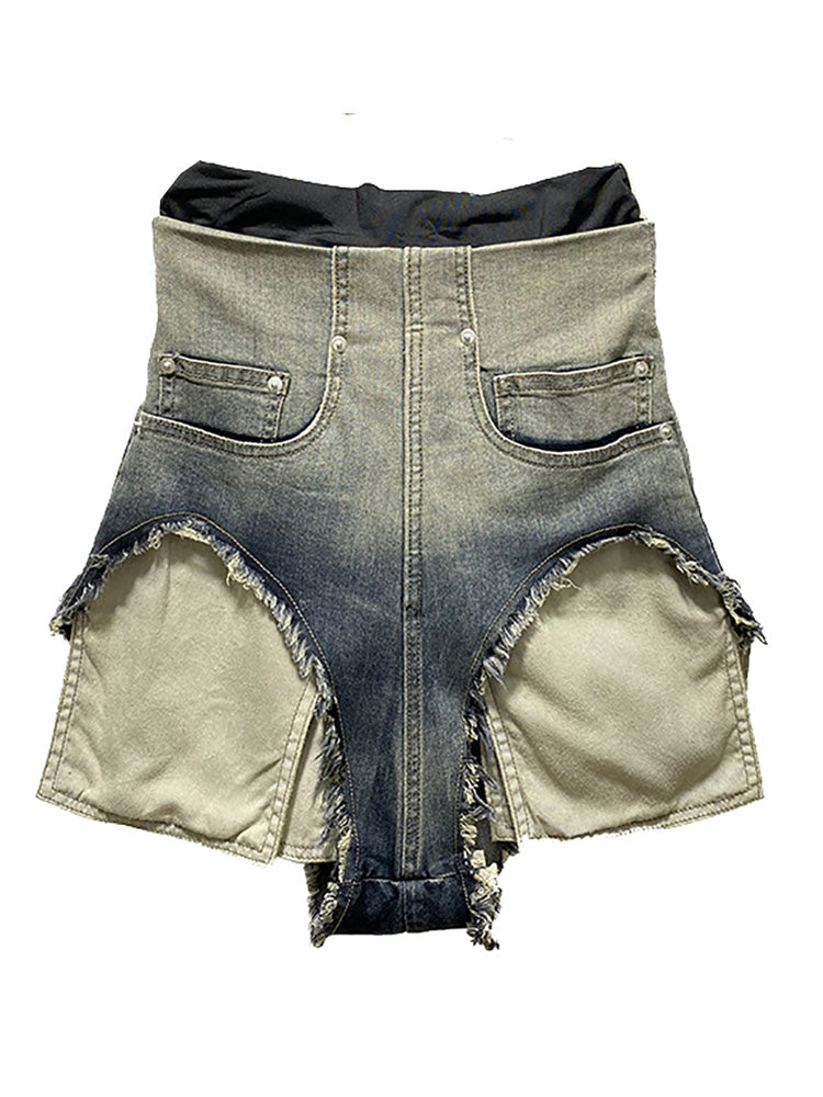 Loookus - Raw Edge Pocket Denim Shorts