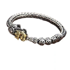 Loookus - 925 Silver Pure handmade Pixiu knitting trendy male retro ethnic style bracelet