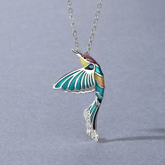 Loookus - Multicolored Gemstone Inlaid Hummingbird Pendant Necklace