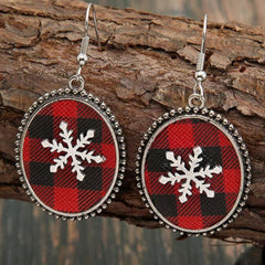 Loookus - Women's Christmas Red Black Checkered Snowflake Leather Earrings