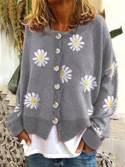 Loookus - Autumn and Winter New Loose Sweater Ms. Small Autumn Chrysanthemum Embroidery Needle Cardigan Women's Clothing