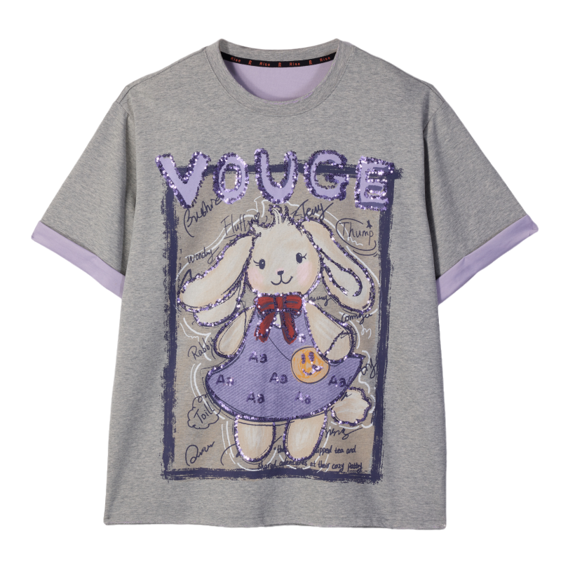 Loookus - Trendy Bunny Sketch Oversized Tee