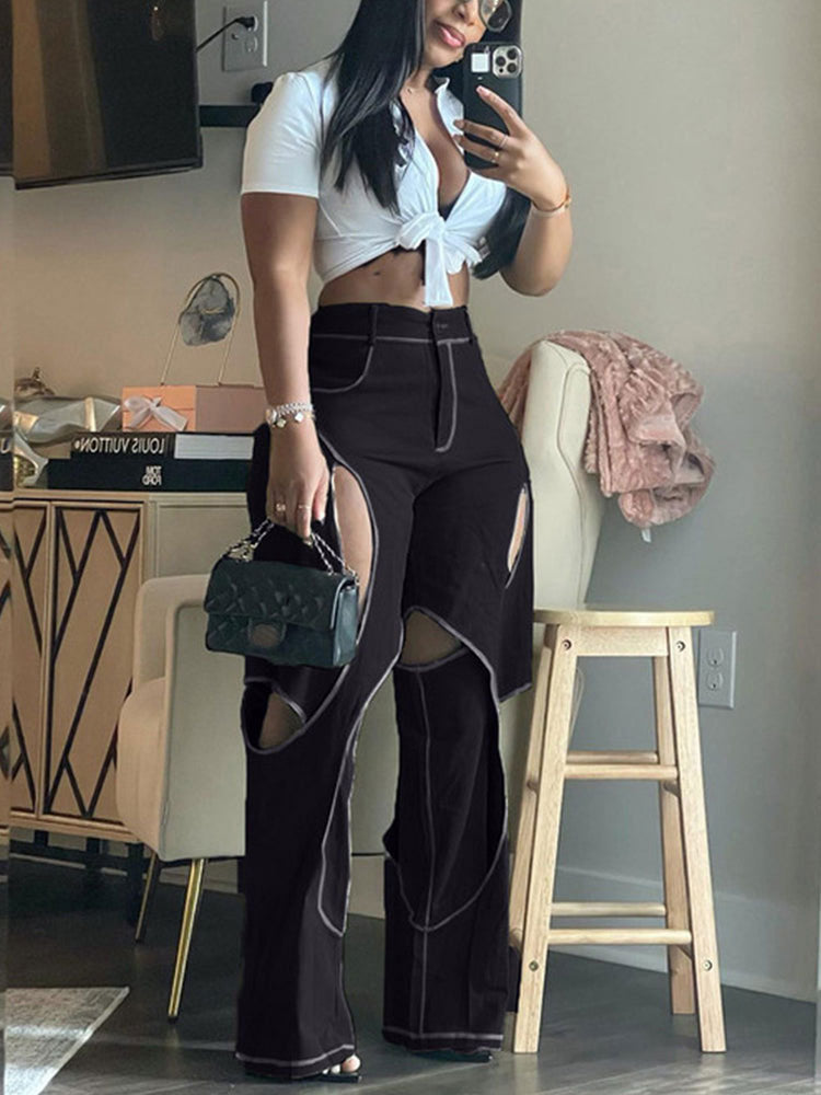 Loookus - High Waist Cutout Pants