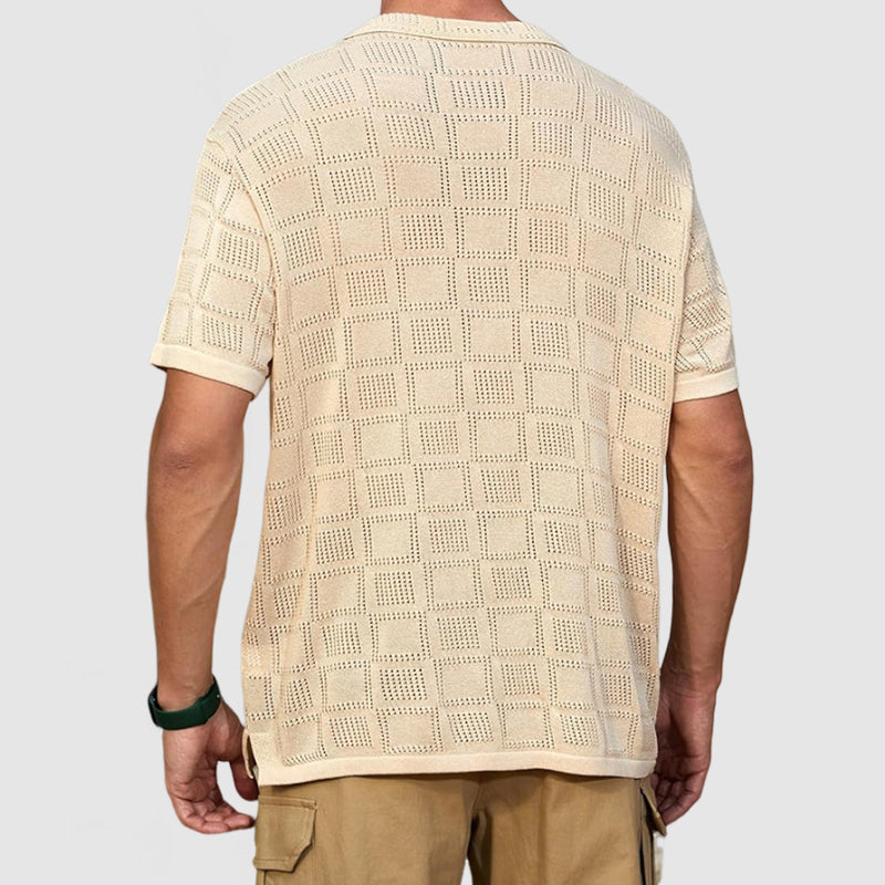 Loookus - Men's Casual Geometric Cutout Knit Shirt