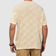 Loookus - Men's Casual Geometric Cutout Knit Shirt