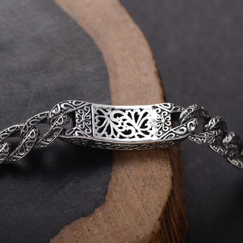 Loookus - 925 Silver Embossed Auspicious Pattern Custom Roman Vintage Bracelet