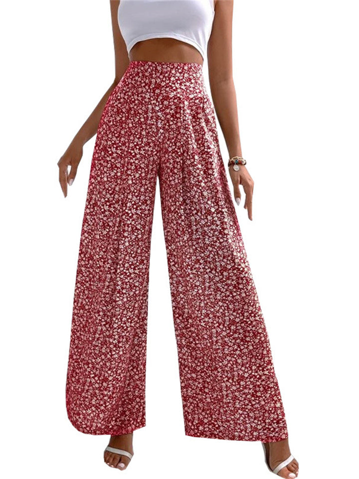 Loookus - Women's New Floral Casual Pants Pants Loose Printing Waist Pants Straight Pants