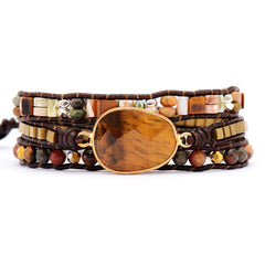 Loookus - Egg shaped tiger eye stone multi-layer wrap bracelet
