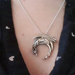 Loookus - 925 Silver Fantasy Dragon Wing Necklace