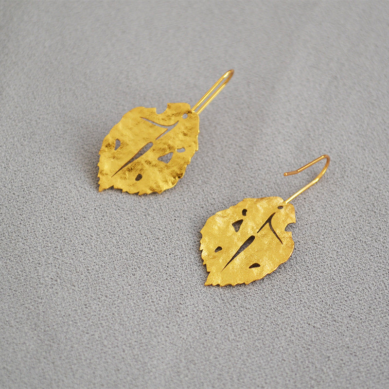 Loookus - Frosted Granular Retro Gold Leaves Earrings