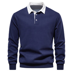 Men's Casual and Comfortable Solid Color Lapel Long Sleeve POLO Polo-neck Sweater Shirt