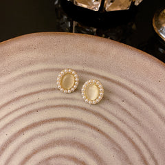 Loookus - French Retro Cymophanite Pearl Earrings