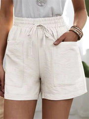 Loookus - Summer Women's New Loose Linen Casual Shorts Solid Color High Waist Wide Leg Pants