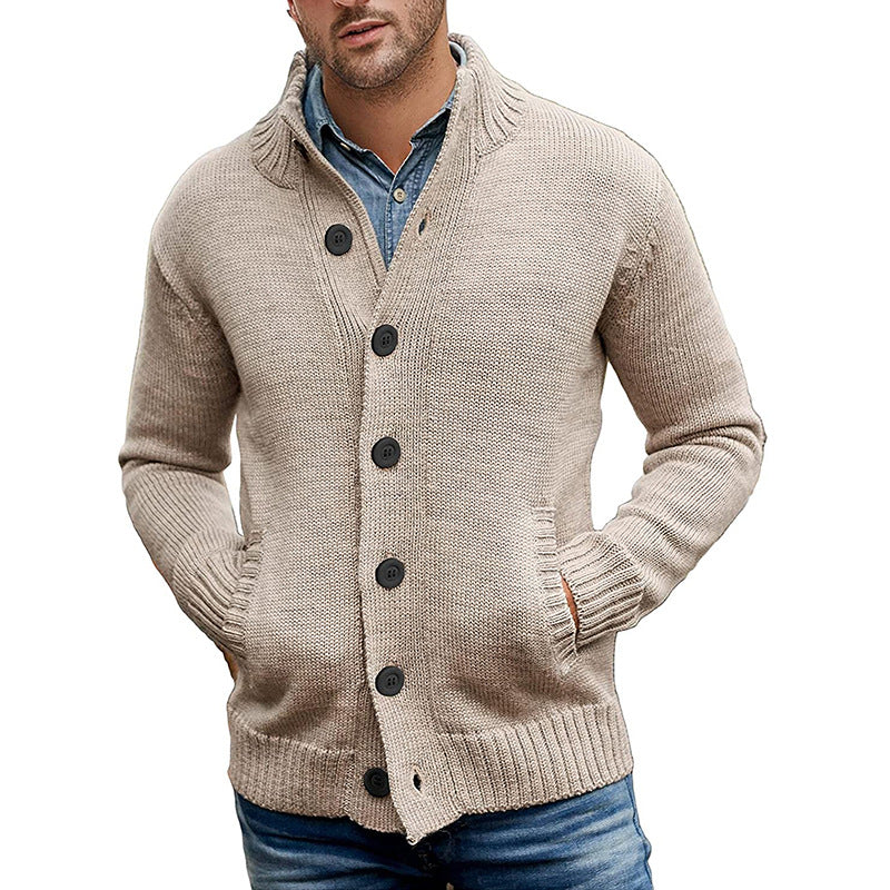 Loookus - Men's sweater cardigan pure color single breasted knit autumn and winter jacket coat