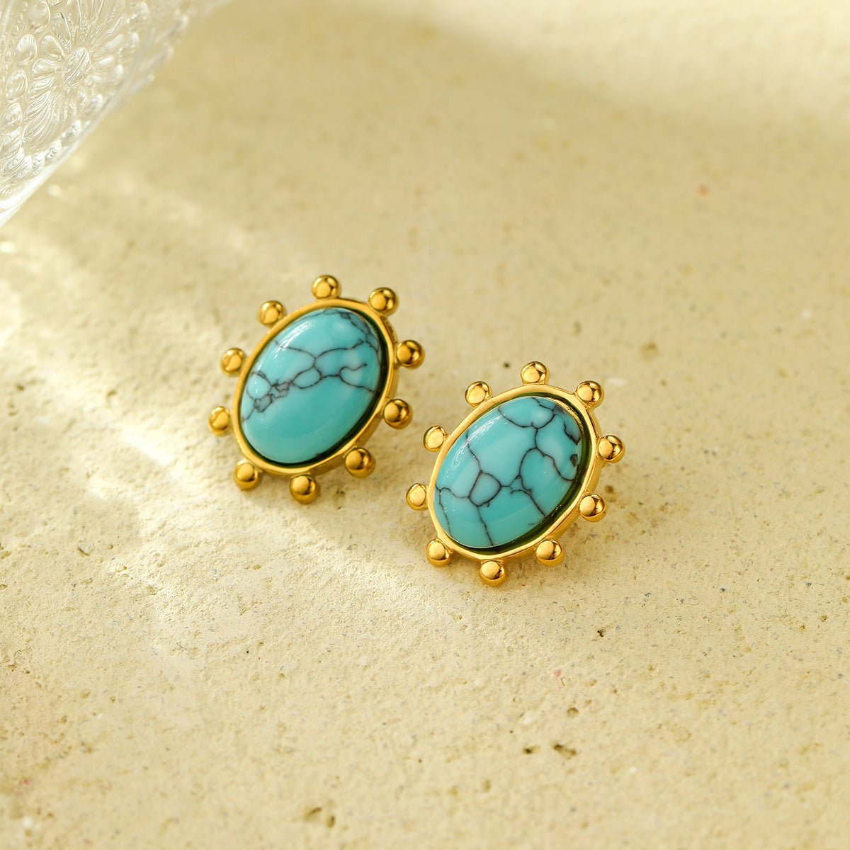 Loookus - Turquoise Titanium Steel Earrings