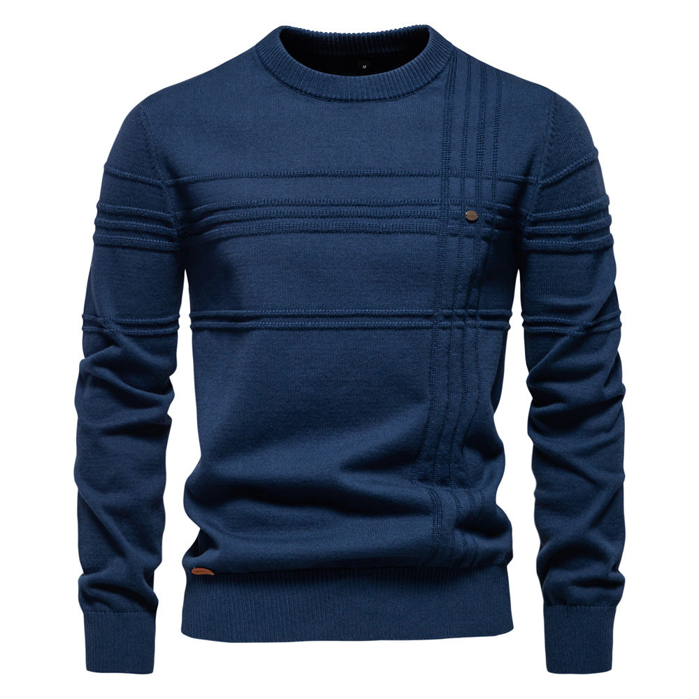 Loookus - New men's round-neck, long-sleeved slim fit knitted four textured sweater