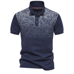 LOOOKUS - Men's Printed Casual and Comfortable Cotton Short Sleeve Polo-Neck Shirt