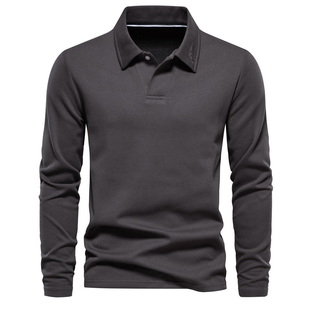 Men's Casual and Comfortable Solid Color Lapel undershirt Long Sleeve Polo Shirt