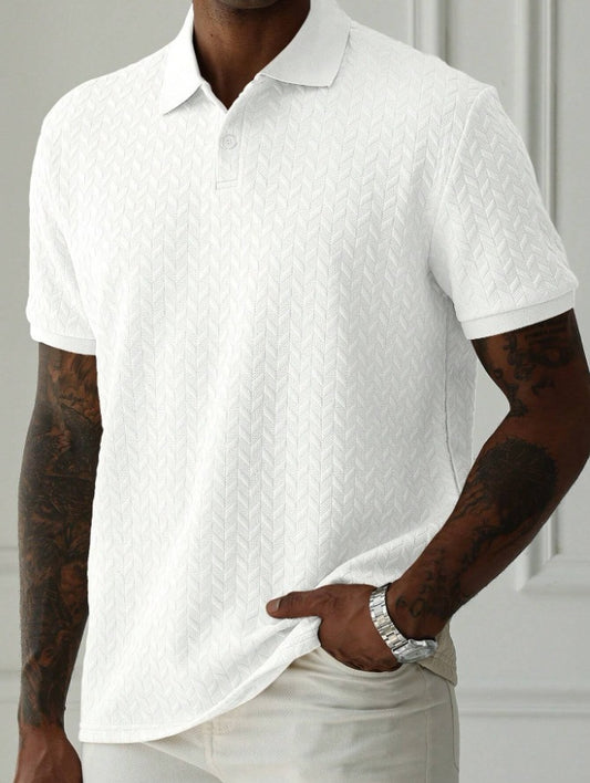 LOOOKUS - Men's Texture Casual and Comfortable Cotton Short Sleeve Polo Shirt