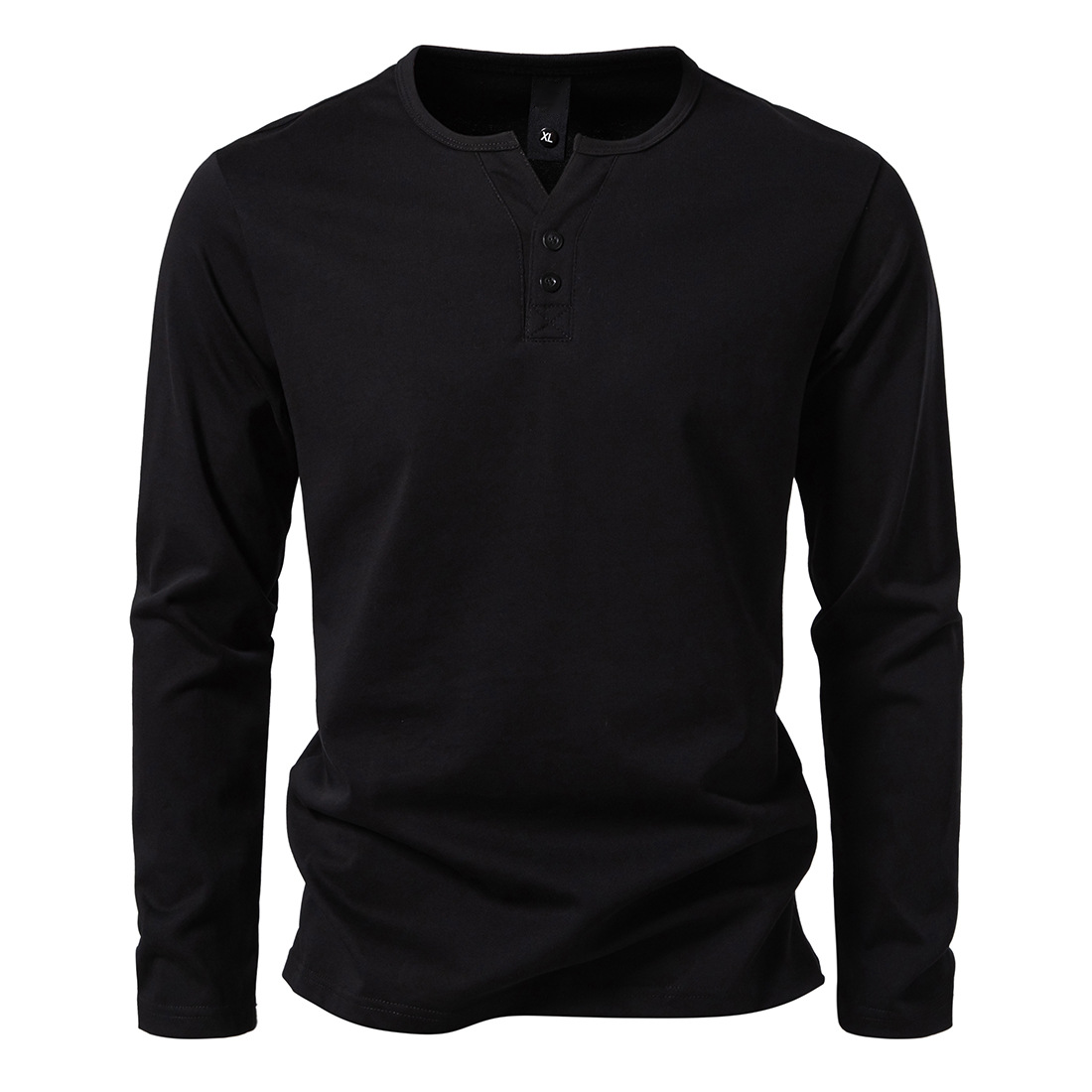 Loookus - Long Sleeve Cotton With Small V-Shape Collar Henley Shirt