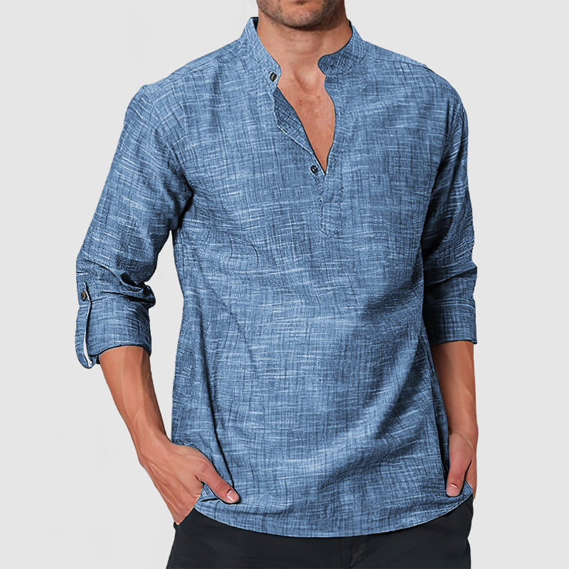 Loookus - Men's Casual Linen Long Sleeve Henley Shirt