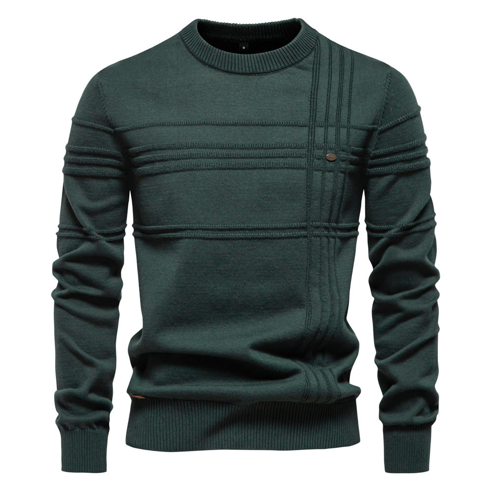 Loookus - New men's round-neck, long-sleeved slim fit knitted four textured sweater