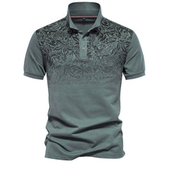 LOOOKUS - Men's Printed Casual and Comfortable Cotton Short Sleeve Polo-Neck Shirt