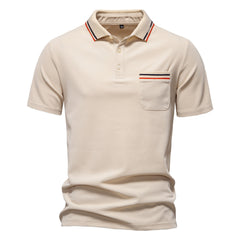 LOOOKUS - Men's Casual and Comfortable Cotton Short Sleeve Polo-Neck Shirt With Two Line Design