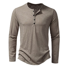 Loookus - Long Sleeve Polyester Buttons Henley Shirt