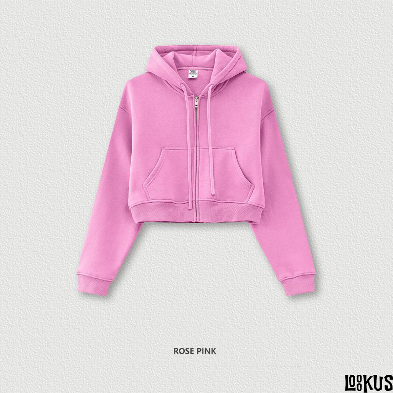 Loookus - Loose Fit Cropped Zip-Up Hoodie for Women