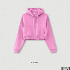 Loookus - Loose Fit Cropped Zip-Up Hoodie for Women