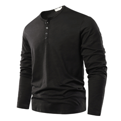 Loookus - Long Sleeve Pure Cotton Four Buttons Henley Shirt