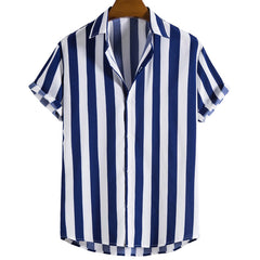 Loookus - Men's Lapel Single Breasted Hong Kong Style Striped Shirt