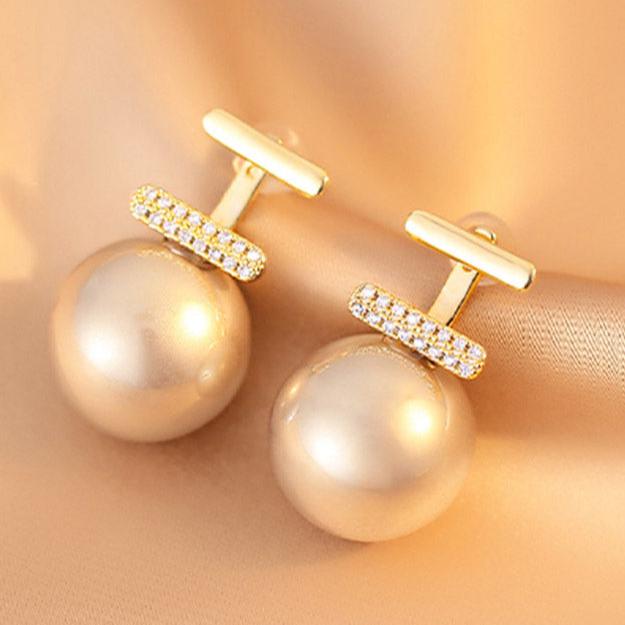 Loookus - White Pearl Zircon Stud Earrings