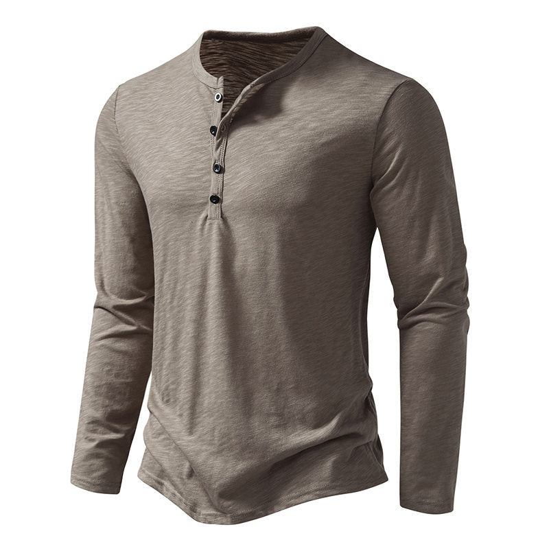 Loookus - Long Sleeve Polyester Buttons Henley Shirt