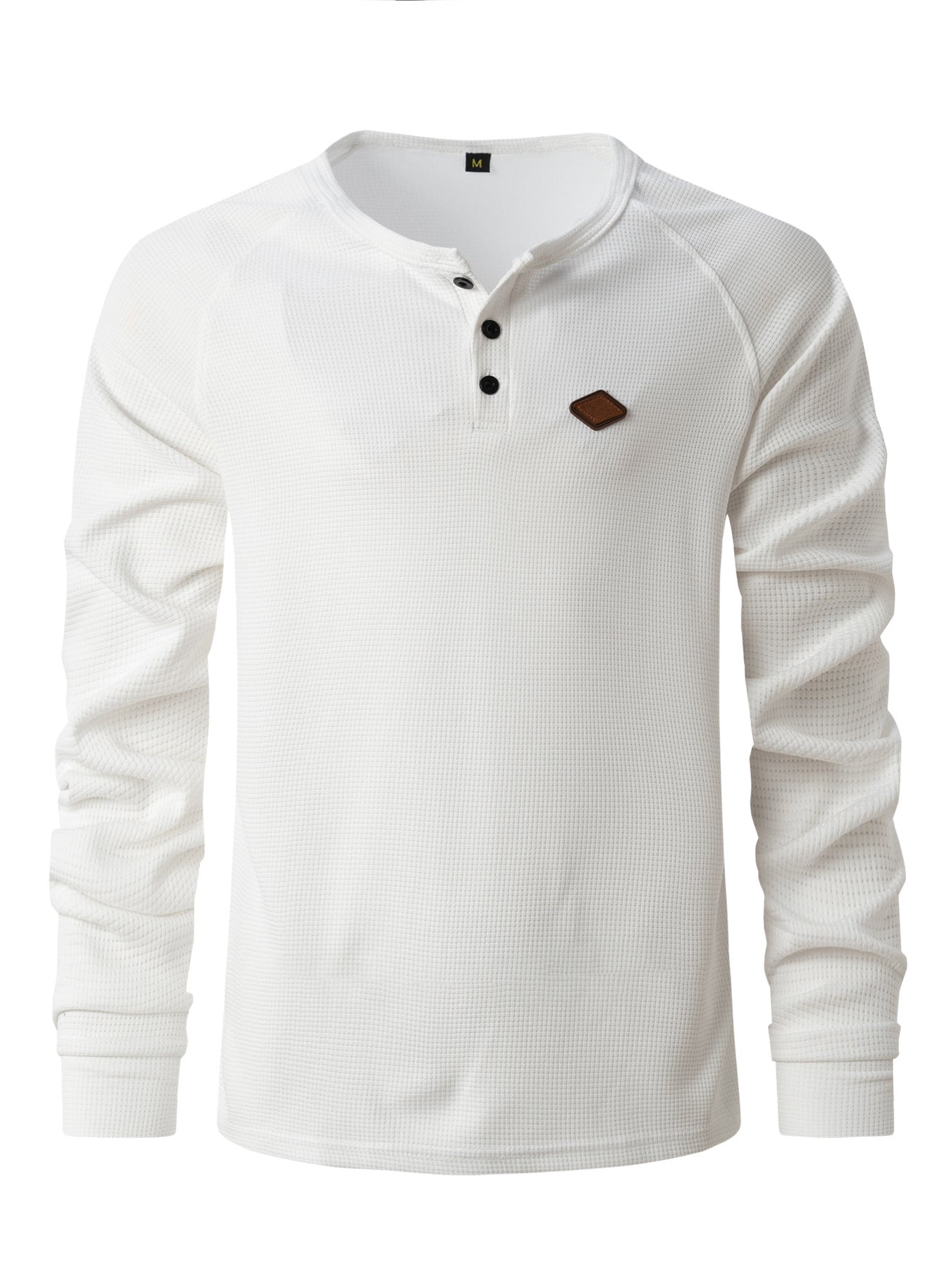 Loookus - Waffle Textured Solid Color Button-Up Polo Shirt with Long Sleeves