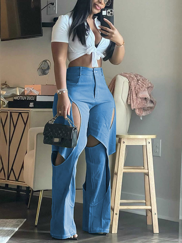 Loookus - High Waist Cutout Pants