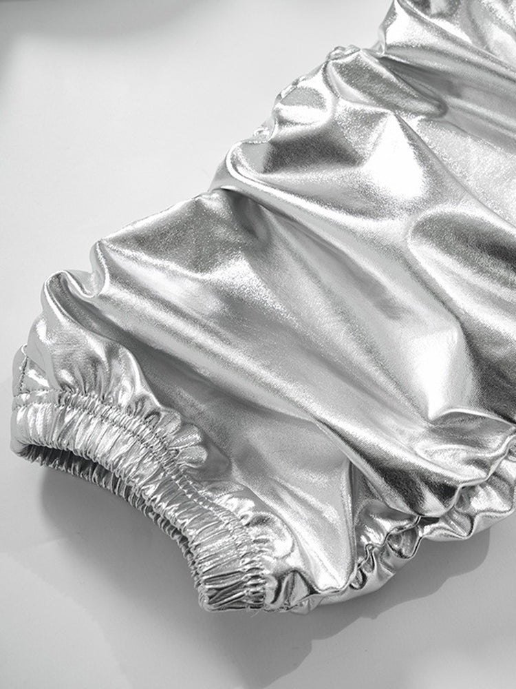 Loookus - Ruched Drawstring Metallic Pants