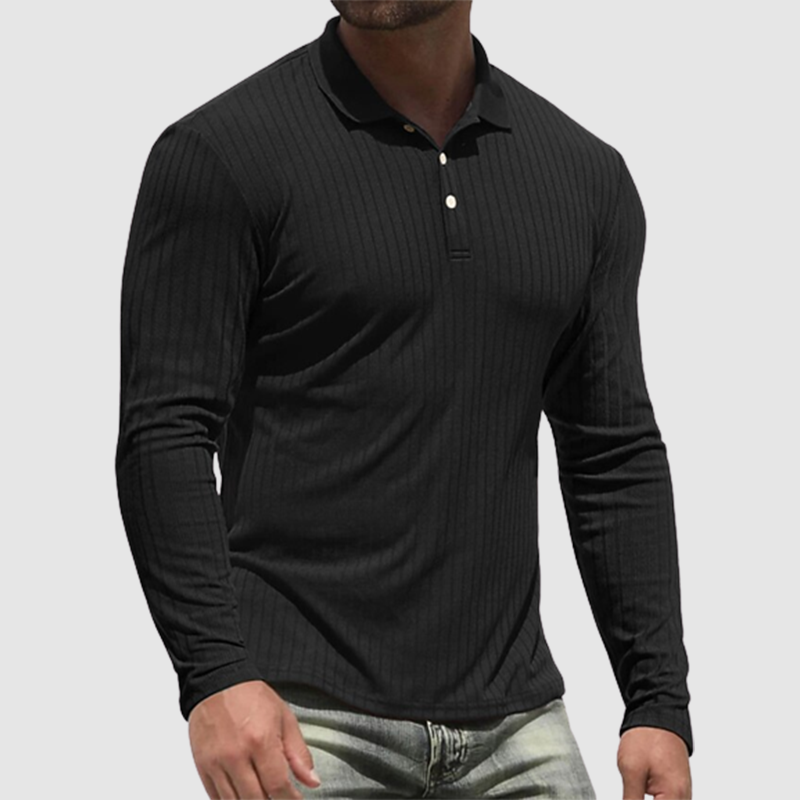 Loookus - Men's new spring and autumn long sleeve solid color casual Polo shirt male