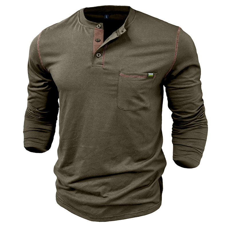 Loookus - 2025 Men's long-Sleeved T-shirt with Color-blocked Henley Design