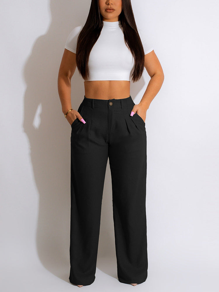 Loookus - High Waist Pockets Pants