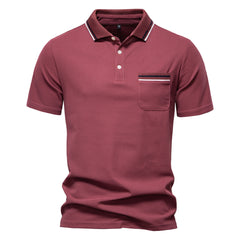 LOOOKUS - Men's Casual and Comfortable Cotton Short Sleeve Polo-Neck Shirt With Two Line Design