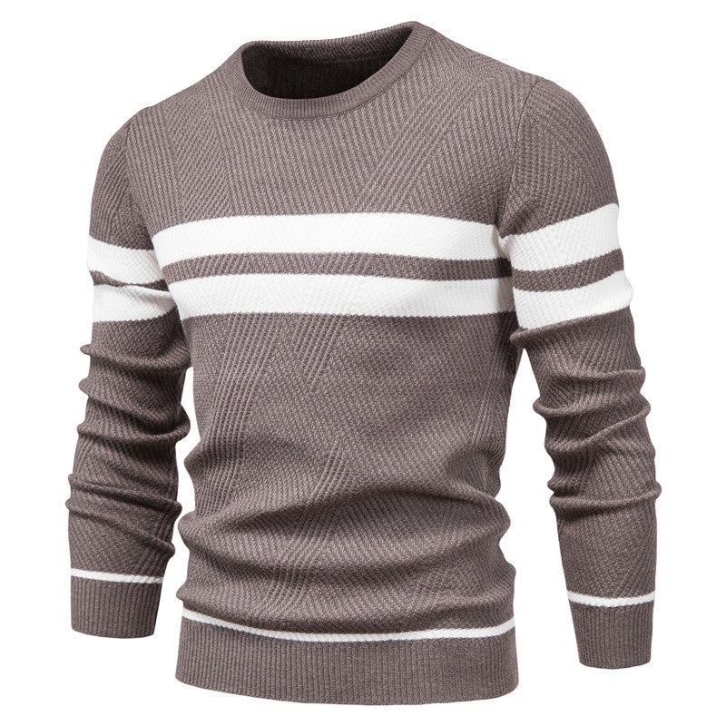 Loookus - New autumn and winter men's round-neck, long-sleeved slim fit knitted textureed sweater