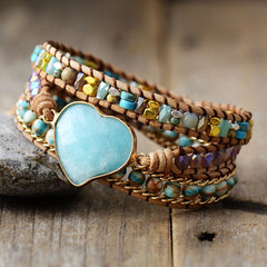 Loookus - Natural stone blue amazonite handwoven beaded bracelet