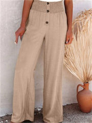 Loookus - Women's Spring and Summer New Women's Pants Solid Color Cotton and Linen Elastic Loose Casual Wide-legged Women's Pants
