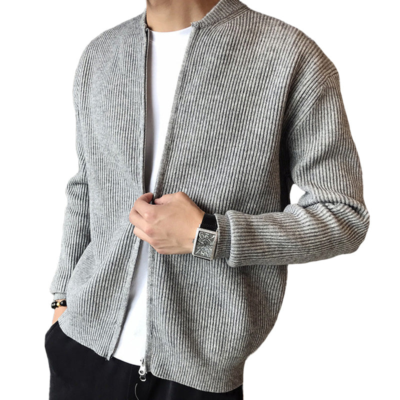 Loookus - Men's New V-Neck Zipper Striped Cardigan Cashmere Sweater